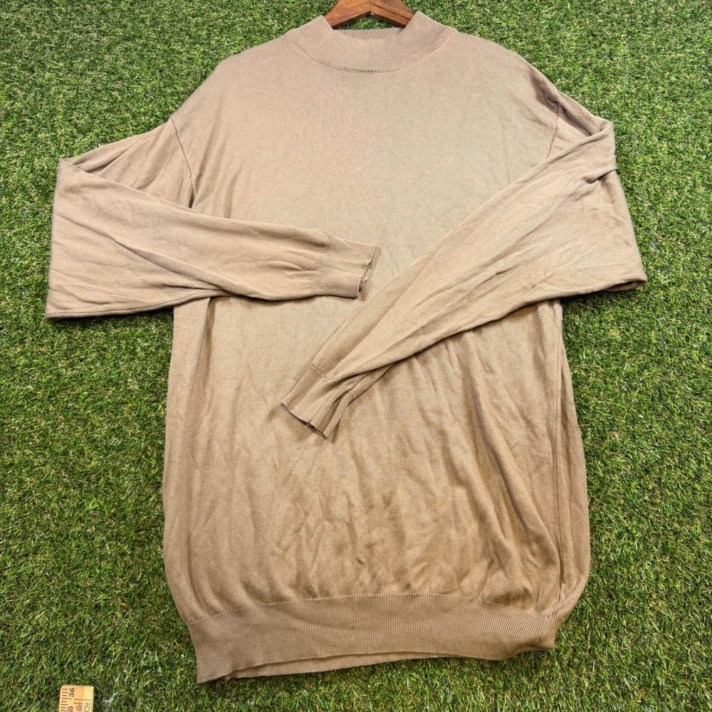 Tom James Mens Mock Neck Sweater Large Tall LT Brown Cotton Modal Made in Italy - Picture 1 of 7